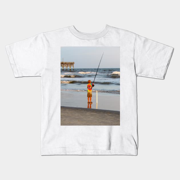 Little Boy Fishing Kids T-Shirt by Cynthia48
